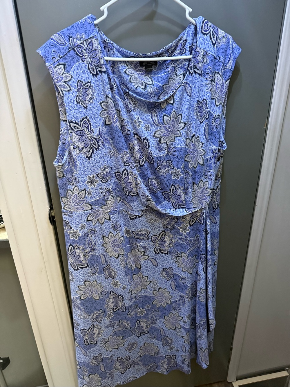 J. Jill Blue Wearever Collection Floral Midi Dress faux Wrap XL great for travel